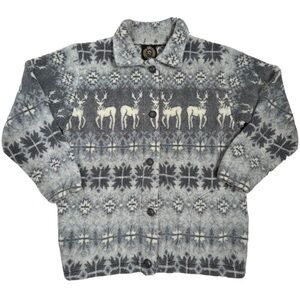 Vintage Sunbuster Men's Fleece Button Down Deer Aztec Print Jacket